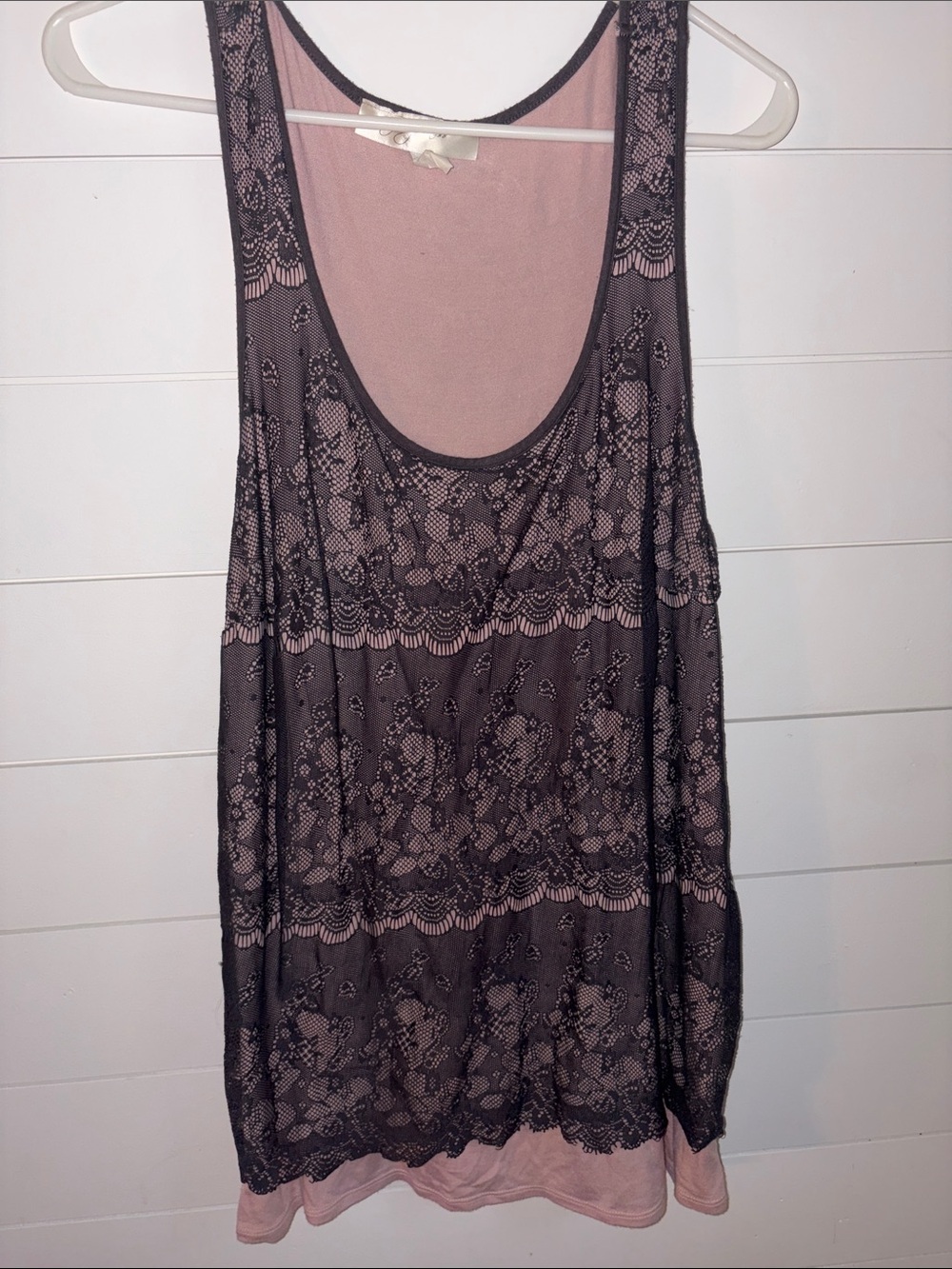 Sleeveless grey Lace Overlay pink Tank Top